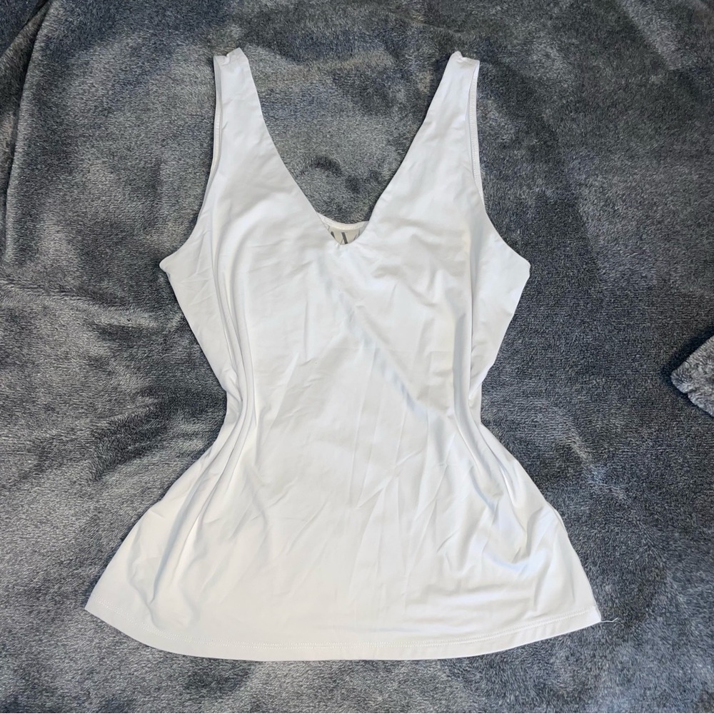 White Sleeveless V-Neck Top